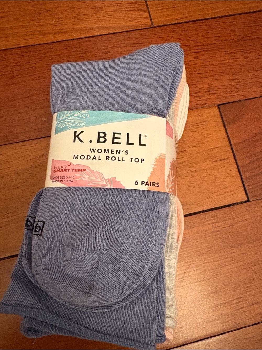 K. Bell Pack of 6 Modal Roll Top Socks - White, Pink, Gray, Blue - Picture 3 of 4